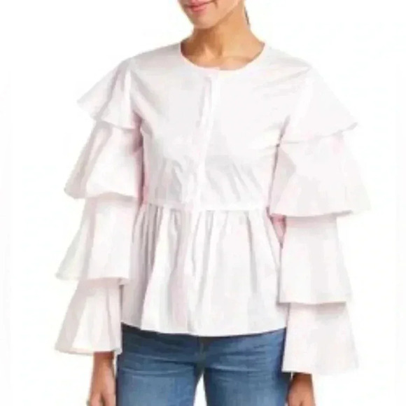 Walter Baker Women's Size Small Light Pink Tiered Ruffle Sleeves - Picture 1 of 9